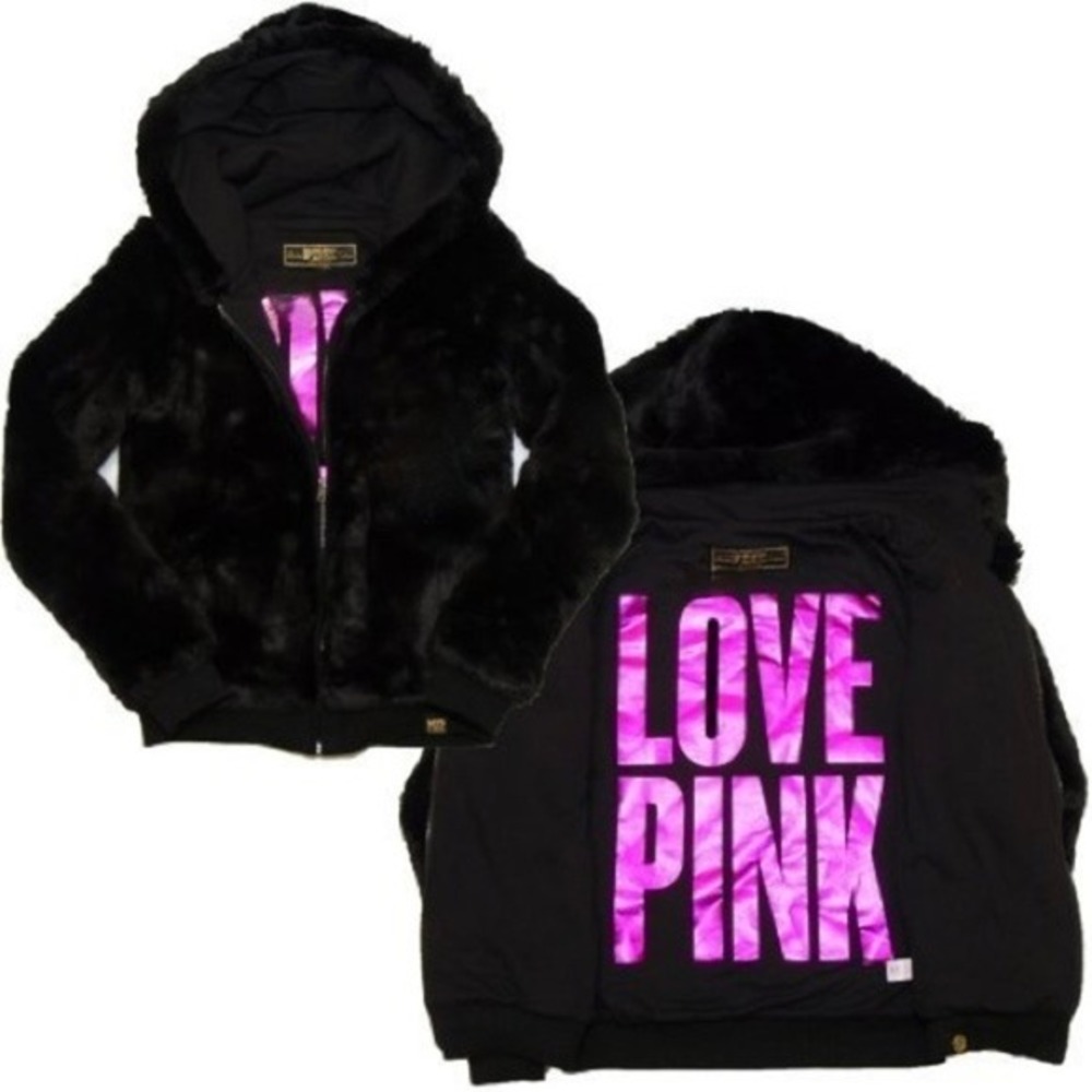 Victoria's Secret PINK Limited Edition Reversible Fur Coat Black Fashion‎ Show S